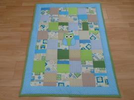 Detská patchworková deka - tyrkysová sovička